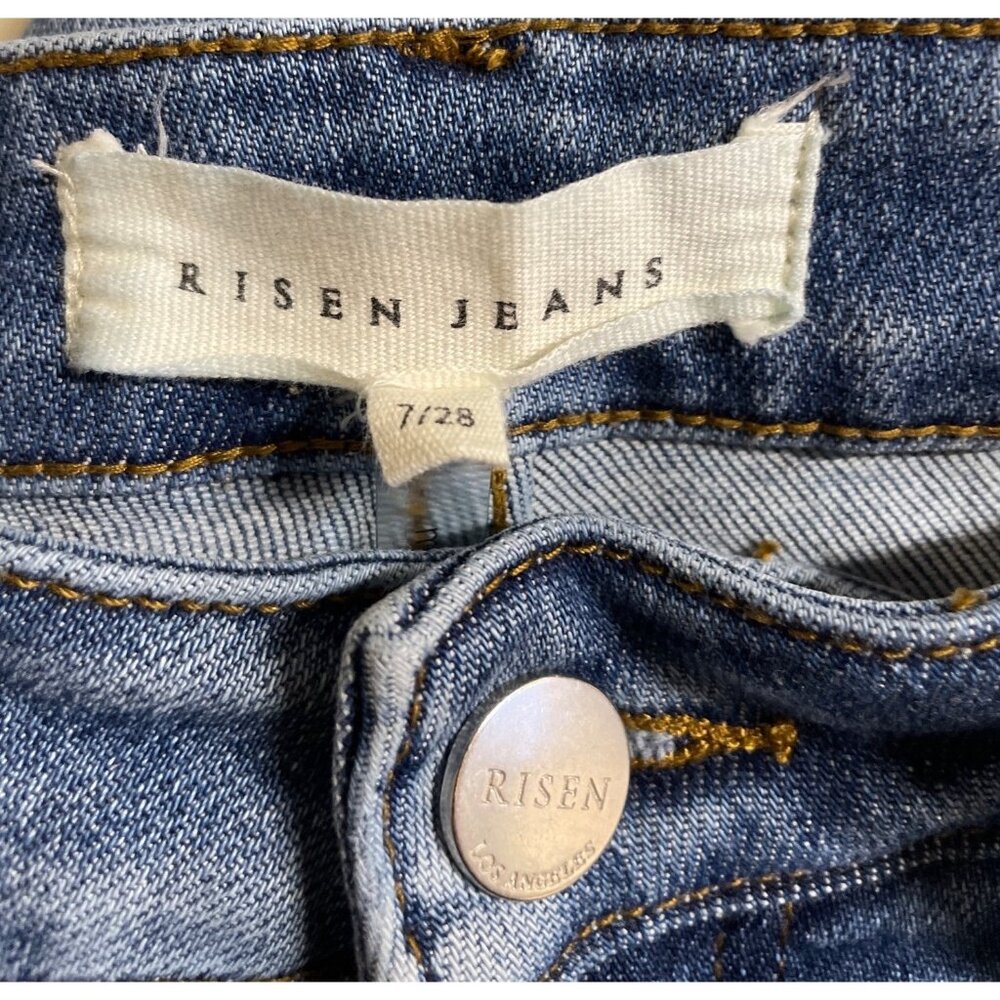 Risen High Rise Cuffed Distressed Light Blue Straight Leg Jeans Womens Size 7/28 - Picture 8 of 10
